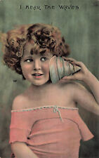 BEAUTIFUL VINTAGE POSTCARD LITTLE GIRL WITH SEA SHELL I HEAR THE WAVES 091223 S picture