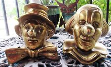 BRASS CLOWN  BOOKENDS -PM CRAFTSMAN  -VINTAGE - EMMET KELLY - CLARABELL - HEAVY  picture