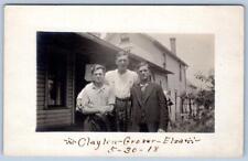1910-1930's RPPC CLAYTON GROVER & ELZA 3 MEN IN FRONT OF A HOUSE PHOTO POSTCARD picture