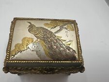 Vintage Peacock Music Jewelry Box Chokin Sankyo Love Story Song 1990 Trinket Box picture