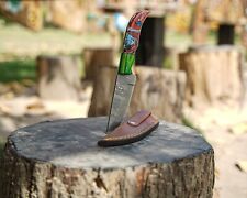 Beautiful Damascus Skinner Knife with Sheath, Fixed Blade Hand Forged Skinner picture
