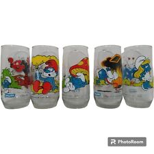 Vintage 1982 Smurfs Collector Glass Cups Set Of 5 Wallace Berrie PEYO picture