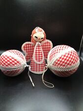 Vintage Christmas Angel Red Gingham Dress Japan w 2 ball ornaments picture