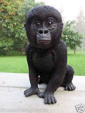 Small Gorilla Sitting Statue Figurine 9 in.X 7 in.Jungle Animal Home Decor Resin picture
