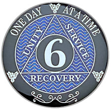 AA 6 Year Coin Blue, Silver Color Plated Medallion, Alcoholics Anonymous Coin picture
