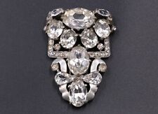 1940's Eisenberg Original Art Deco Faux Diamond Rhinestone Pin Fur Clip Brooch picture