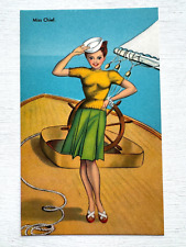 Vintage 1940-50's Pinup Girl Postcard- Miss Chief Navy Woman picture