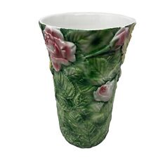 Vintage 1960s Vase Italian Hand Painted Botanical Ceramic 10