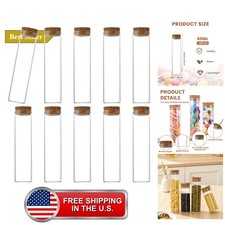 10Pcs 60ml/2oz Empty Clear Glass Flat Bottom  Tube Containers with Cork Stopp... picture