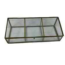 Vintage Brass Clear Glass 3 Compartment Jewelry Trinket Keepsake Case Box picture