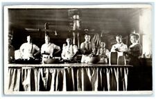 c1920's Men Boy Woman Learning To Cook Chef View RPPC Unposted Postcard picture