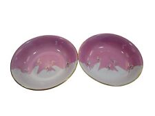Five Lucky Cranes on Pink Small Porcelain Bowls Japan Post 1922 Flawed A Pair picture