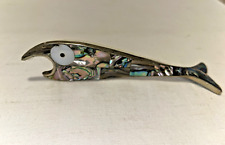 Vintage Abalone Shell Inlay Fish Twisted Tail Bottle Opener Alpaca Mexico picture