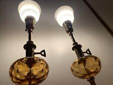 Two 28” VTG MCM Amber Hollywood Regency Mid Centry Lamps glass shade Light Rare picture