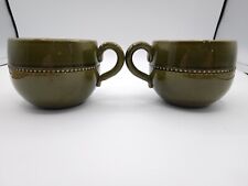 Two MCM Coffee Mugs HOGANAS KERAMIK Olive Green 12 OZ Sweden Made PAIR 650 picture