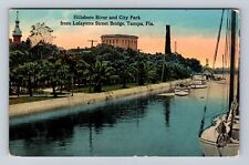 Tampa FL-Florida, Hillsboro River & City Park, Bridge, Vintage Postcard picture