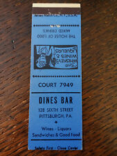 Vintage Matchbook: Dine's Bar, Pittsburgh, PA Jersey Match picture