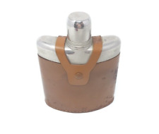 German Leather Hip Flask Silver Metal Cup and Screw Top. picture