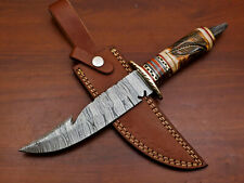 CUSTOM HAND FORGED DAMASCUS BLADE GUT HOOK HUNTING BOWIE CAMPING KNIFE - HB-2489 picture