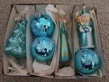 Set of G&D Vintage Glass Christmas Tree Ornaments 3 glass balls xmas tree santa picture