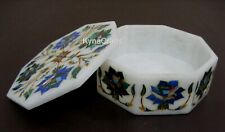 5 Inches Pietra Dura Art Earring Box White Marble Jewelry Box with Luxuries Look picture