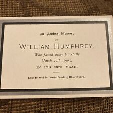 1903 Funeral Mourning Card - William Humphrey, Lower Beeding picture