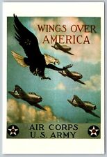 WINGS OVER AMERICA BY LT COL TOM B WOODBURN REPRO FAMOUS POSTER CHROME POSTCARD picture