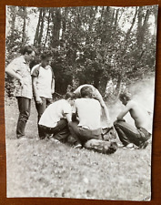 Handsome guys in nature burning fire, tenderness, gay int Vintage photo picture