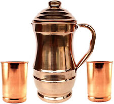 Copper Maharaja Pitcher Jug 1500ML 2 Smooth Water Drinking Tumbler Glass 300ML picture