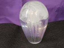 Vintage Hand Blown Glass White Jellyfish Paperweight 4.5” Glow In Dark Encased  picture