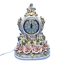 Vtg Lanshire Floral Electric Mantel Clock, Capodimonte Style Gold Leaf Design picture