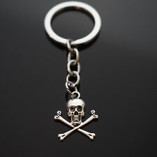 Pirate Skull Jolly Roger Cross Bones Silver Metal Keychain Gift 24x19mm picture
