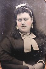 ANTIQUE CIVIL WAR ERA TINTYPE PHOTO OF A VERY FAT OBESE WOMAN WITH JEWELRY picture