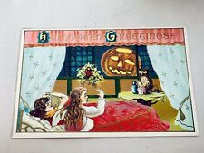 Vintage Winsch Halloween Postcard JOL Looking Through Mirror w/ Owl #377 picture