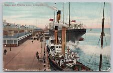 Liverpool England UK, Stage & Atlantic Liner Ship & Tugboats, Vintage Postcard picture