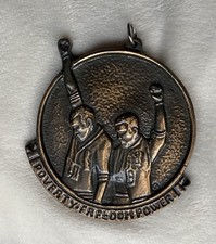 VINTAGE Black Power Brass Medallion 3” diameter POVERTY FREEDOM POWER picture