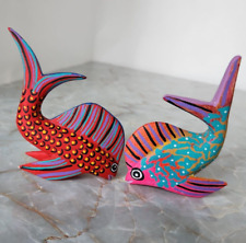 2PC Fish Alebrije MYSTICAL Wood Carving Signed picture