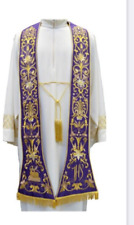 Violet Moire silk priest stole Made in Italy - Preast - Holy Mass picture