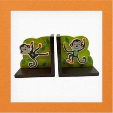 Safari Monkey Childrens Decorative Wooden Bookends by Everglow Co VTG Home Decor picture