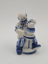 Vintage Russian Gzhel Handmade Porcelain Man Potter Figurine Blue & White picture