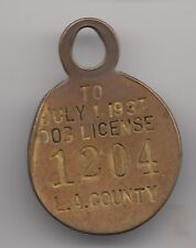 Dog tax rabies vaccination pet license token tag 1937 Los Angeles County CA 222 picture