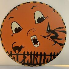 Halloween Anthropomorphic VINTAGE STYLE Witch Moon Wooden Sign Wall Decor 8” picture