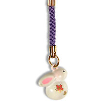 Japanese Netsuke Keychain Charm Bell White Usagi Lucky Rabbit Made in Japan picture