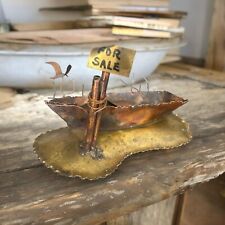 VTG Copper Ship Boat Sail Sculpture Nautical Jere Style Tabletop Metal Art Brass picture