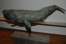 Vintage Sperm Whale Sculpture Figurine Molded 19” Folk Art Marine On Wood Stand* picture