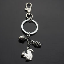 Squirrel Keychain Eating Nut Acorn Pine Cone Nature Charms Cute Key Chain Cilp picture