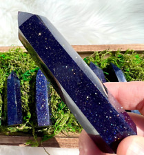 Blue Goldstone Healing Crystal Wand Obelisk Tower Point Home Office Decor Gifts picture
