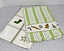 TAG Christmas Holiday Theme Tea Towels Set of 2 Natural Green & Red Hostess Gift picture
