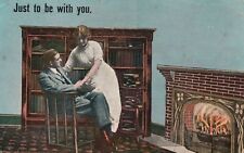 Vintage Postcard 1919 Lovers Couple Sweet Romance Holding Hands Fireplace picture