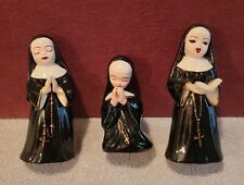 Vintage 3 Porcelain Nun Figurines 2 Praying & 1 Nun Singing with Rosaries picture